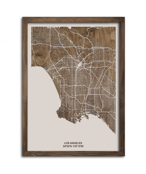 Drewniany Obraz Los Angeles - Plakat z Mapą Miasta - Dostosuj | boscohome.pl