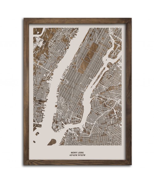 Drewniana mapa miasta: Nowy Jork | boscohome.pl