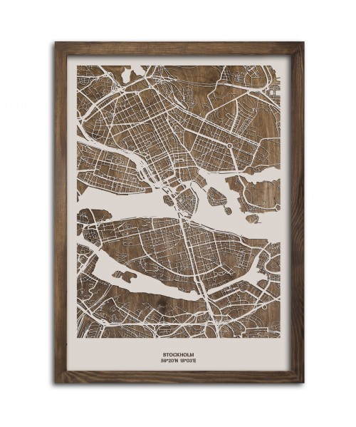Drewniana mapa miasta: Sztokholm | boscohome.pl