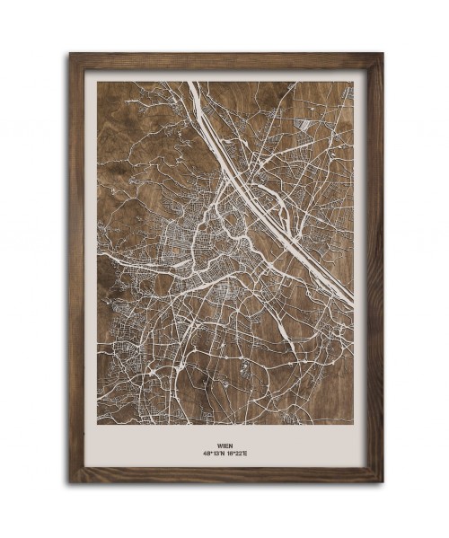 Drewniany Obraz Wiedeń - Plakat z Mapą Miasta - Dostosuj | boscohome.pl