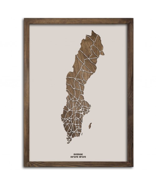 Drewniana mapa państwa: Szwecja | boscohome.pl