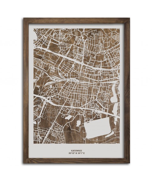Drewniana mapa miasta: Katowice | boscohome.pl