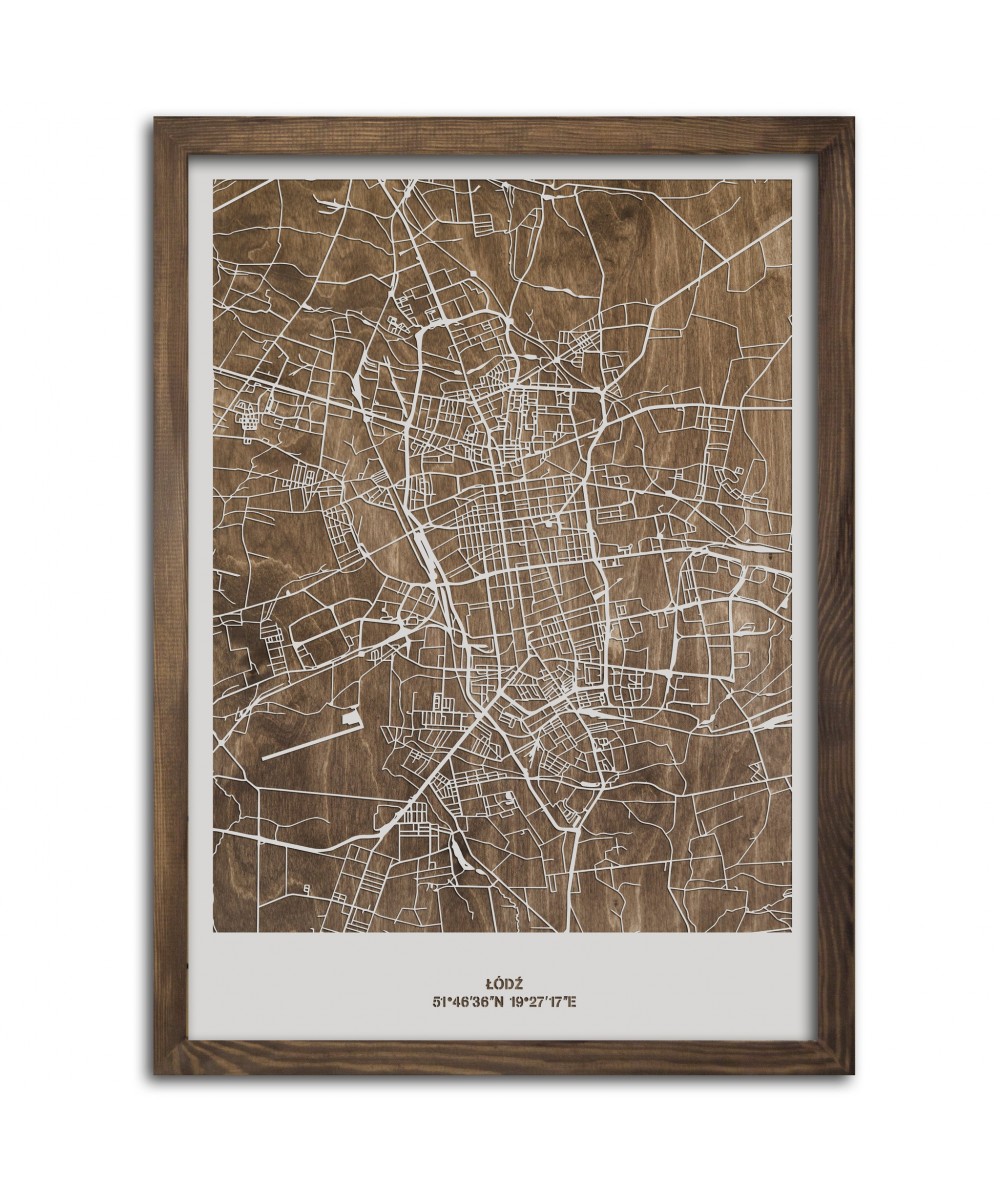 Drewniany Obraz Łódź - Plakat z Mapą Miasta - Dostosuj | boscohome.pl