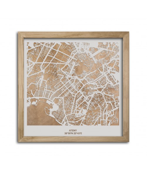 Drewniana mapa miasta: Ateny | boscohome.pl