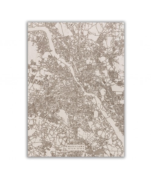 Grawerowana drewniana mapa miasta: Warszawa | Boscohome