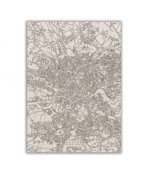 Grawerowana drewniana mapa miasta: Kraków | Boscohome