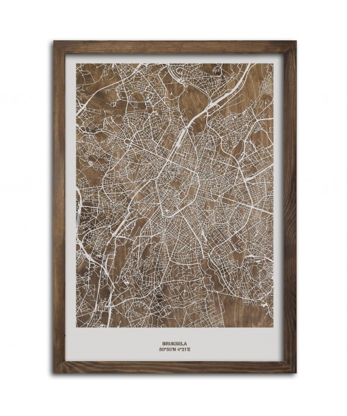 Drewniany Obraz Bruksela - Plakat z Mapą Miasta - Dostosuj | boscohome.pl