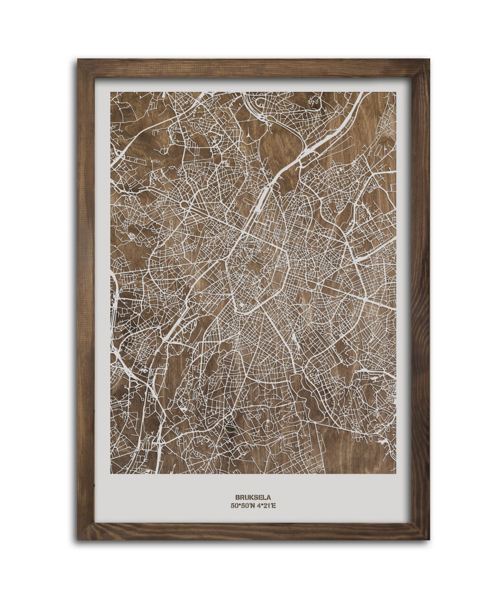 Drewniany Obraz Bruksela - Plakat z Mapą Miasta - Dostosuj | boscohome.pl