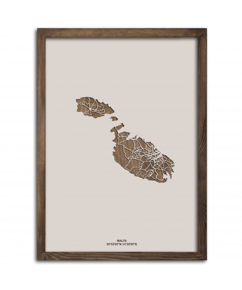 Drewniany Obraz Malta - Plakat z Mapą Państwa - Dostosuj | boscohome.pl