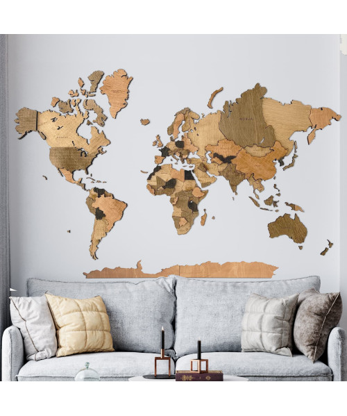 Drewniana Mapa Świata 3D, Mapa 3D z Drewna | Boscohome |  Konfigurator