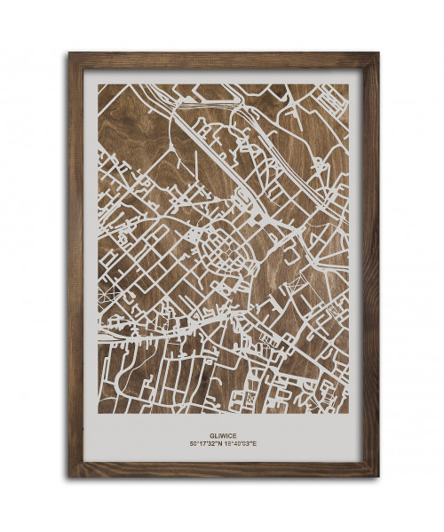 Drewniany Obraz Gliwice - Plakat z Mapą Miasta - Dostosuj | boscohome.pl