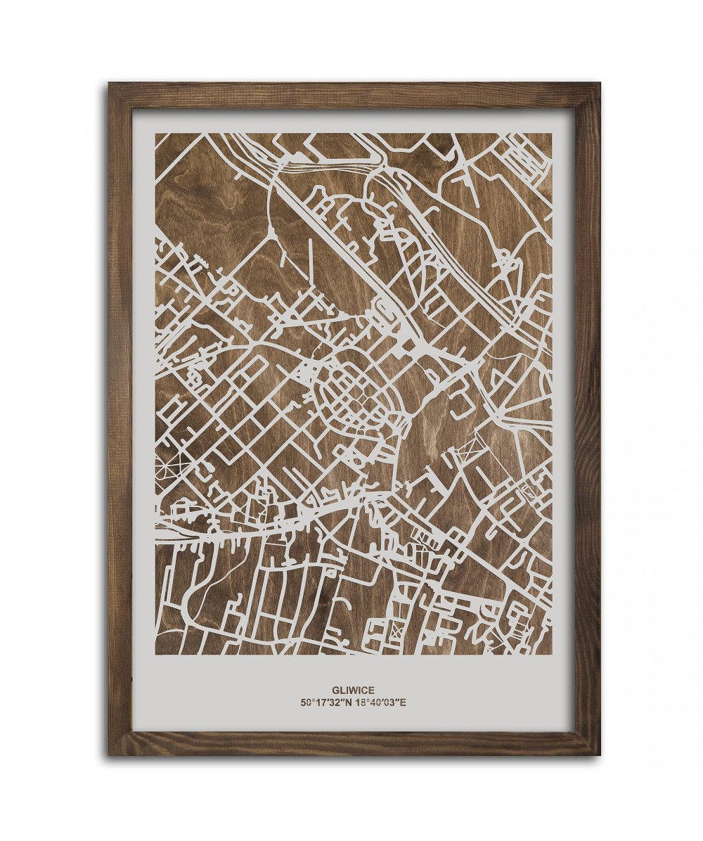 Drewniany Obraz Gliwice - Plakat z Mapą Miasta - Dostosuj | boscohome.pl