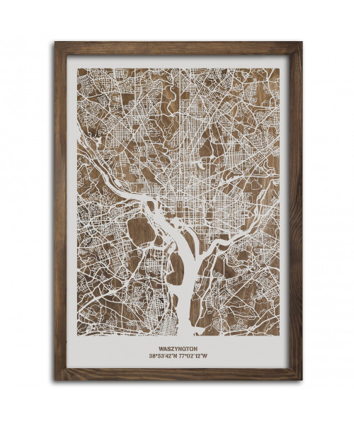 Drewniany Obraz Waszyngton - Plakat z Mapą Miasta - Dostosuj
