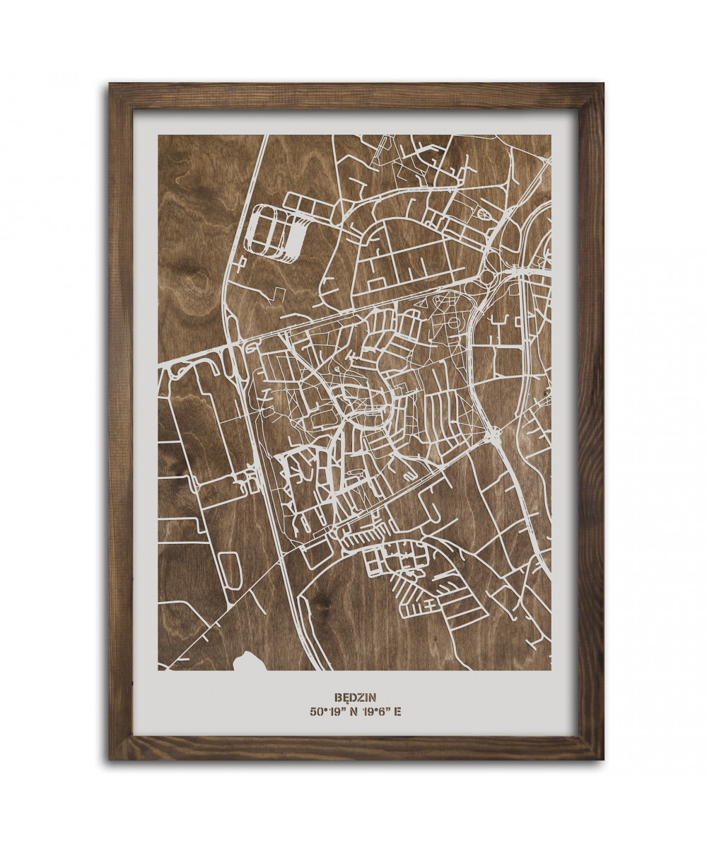 Drewniany Obraz Będzin - Plakat z Mapą Miasta - Dostosuj | boscohome.pl