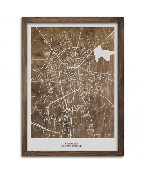Drewniany Obraz Inowrocław - Plakat z Mapą Miasta - Dostosuj | boscohome.pl
