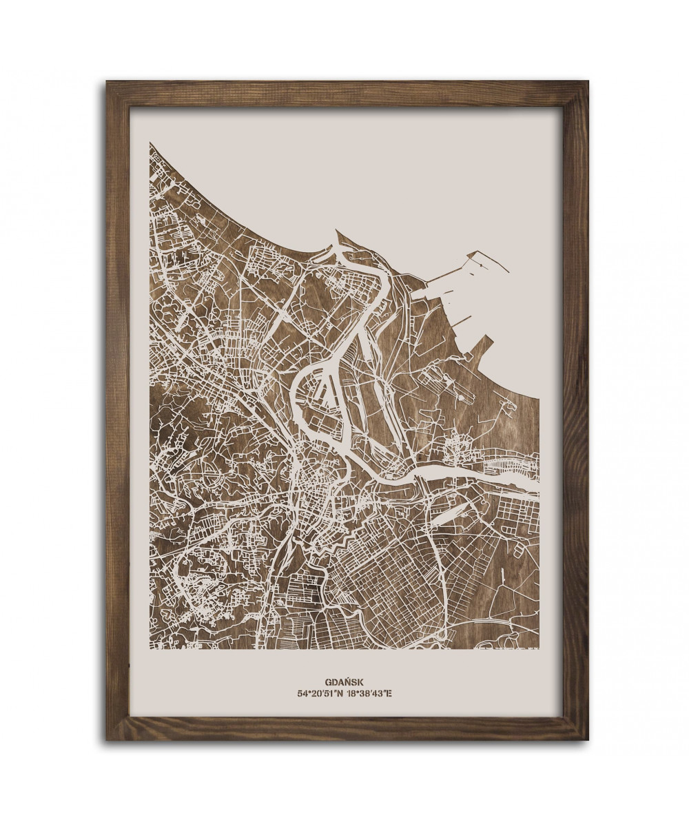 Drewniany Obraz Gdańsk - Plakat z Mapą Miasta - Dostosuj | boscohome.pl