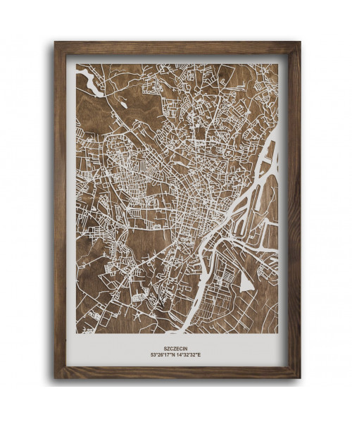Drewniany Obraz Szczecin - Plakat z Mapą Miasta - Dostosuj | boscohome.pl
