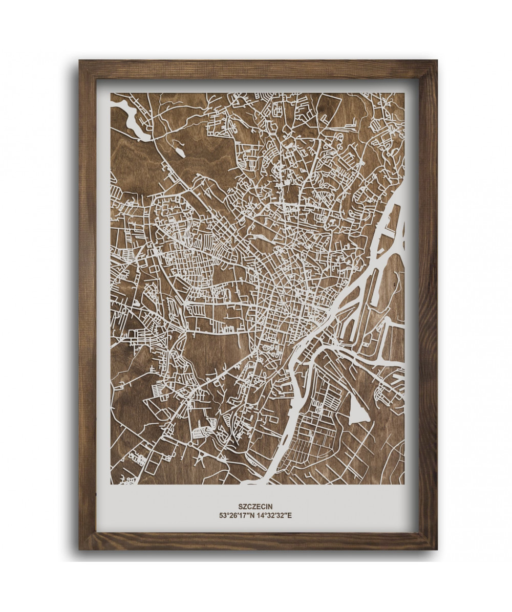 Drewniany Obraz Szczecin - Plakat z Mapą Miasta - Dostosuj | boscohome.pl