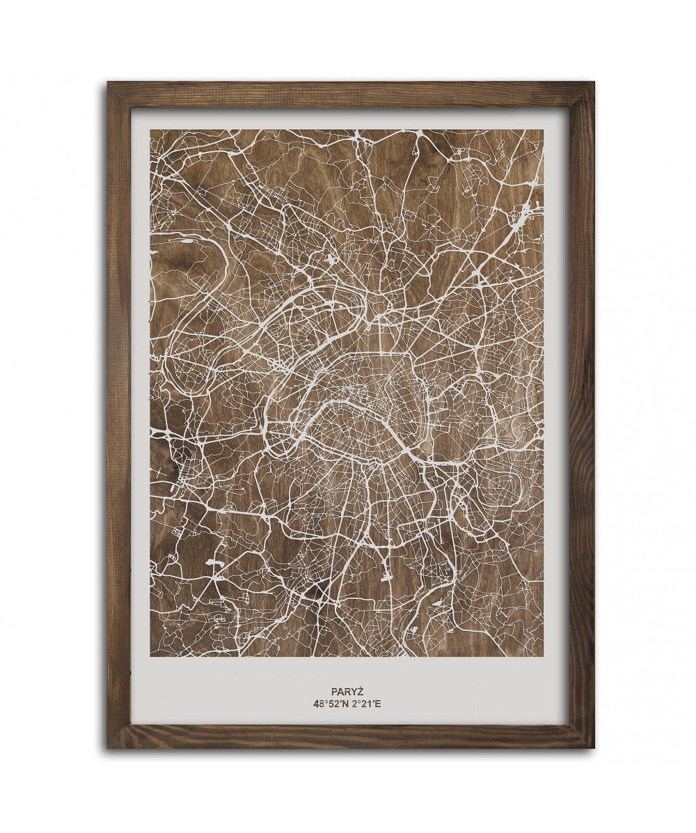 Drewniany Obraz Paryż - Plakat z Mapą Miasta - Dostosuj | boscohome.pl