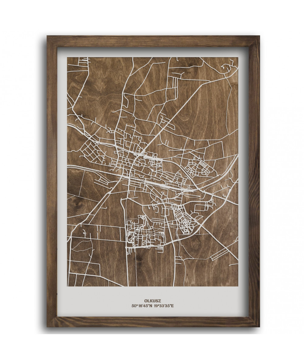 Drewniany Obraz Olkusz - Plakat z Mapą Miasta - Dostosuj | boscohome.pl
