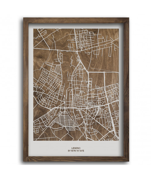 Drewniany Obraz Leszno - Plakat z Mapą Miasta - Dostosuj | boscohome.pl