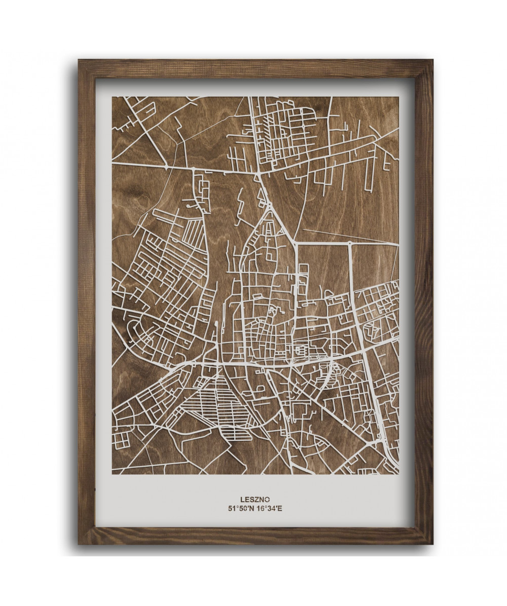 Drewniany Obraz Leszno - Plakat z Mapą Miasta - Dostosuj | boscohome.pl