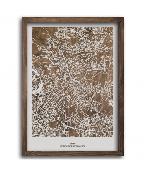 Drewniany Obraz Lwów - Plakat z Mapą Miasta - Dostosuj | boscohome.pl