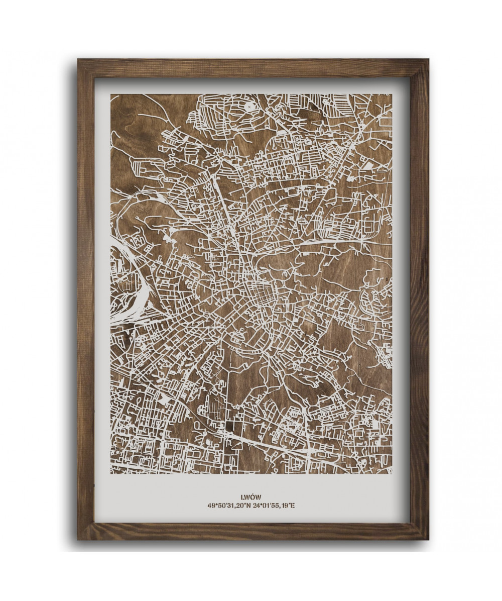 Drewniany Obraz Lwów - Plakat z Mapą Miasta - Dostosuj | boscohome.pl