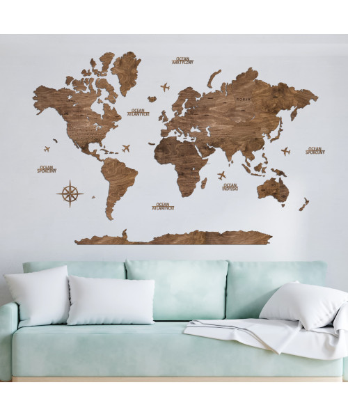 Mapa Świata?️ z Drewna z Nazwami Stanów USA, Kanady, Australii Zestaw