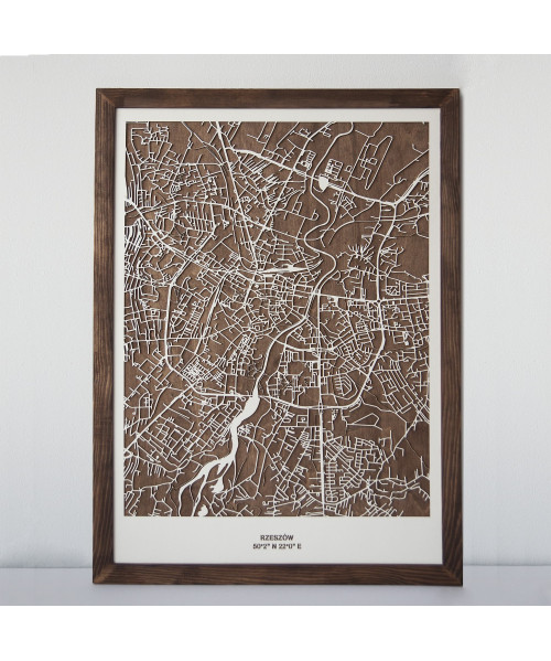Drewniany Obraz Rzeszów - Plakat z Mapą Miasta - Dostosuj | boscohome.pl