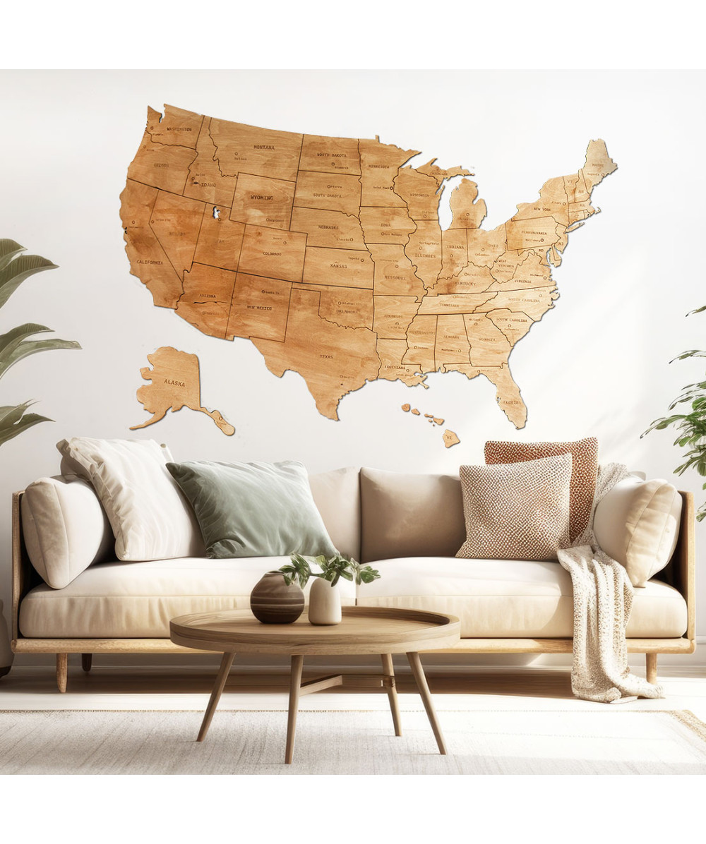 Drewniana Mapa USA | Boscohome |  Tworzone ręcznie w Polsce