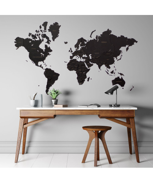 WOODEN DECORATIVE 3D WORLD MAP BLACK, 3D WOODEN MAP BLACK - CUSTOMIZE