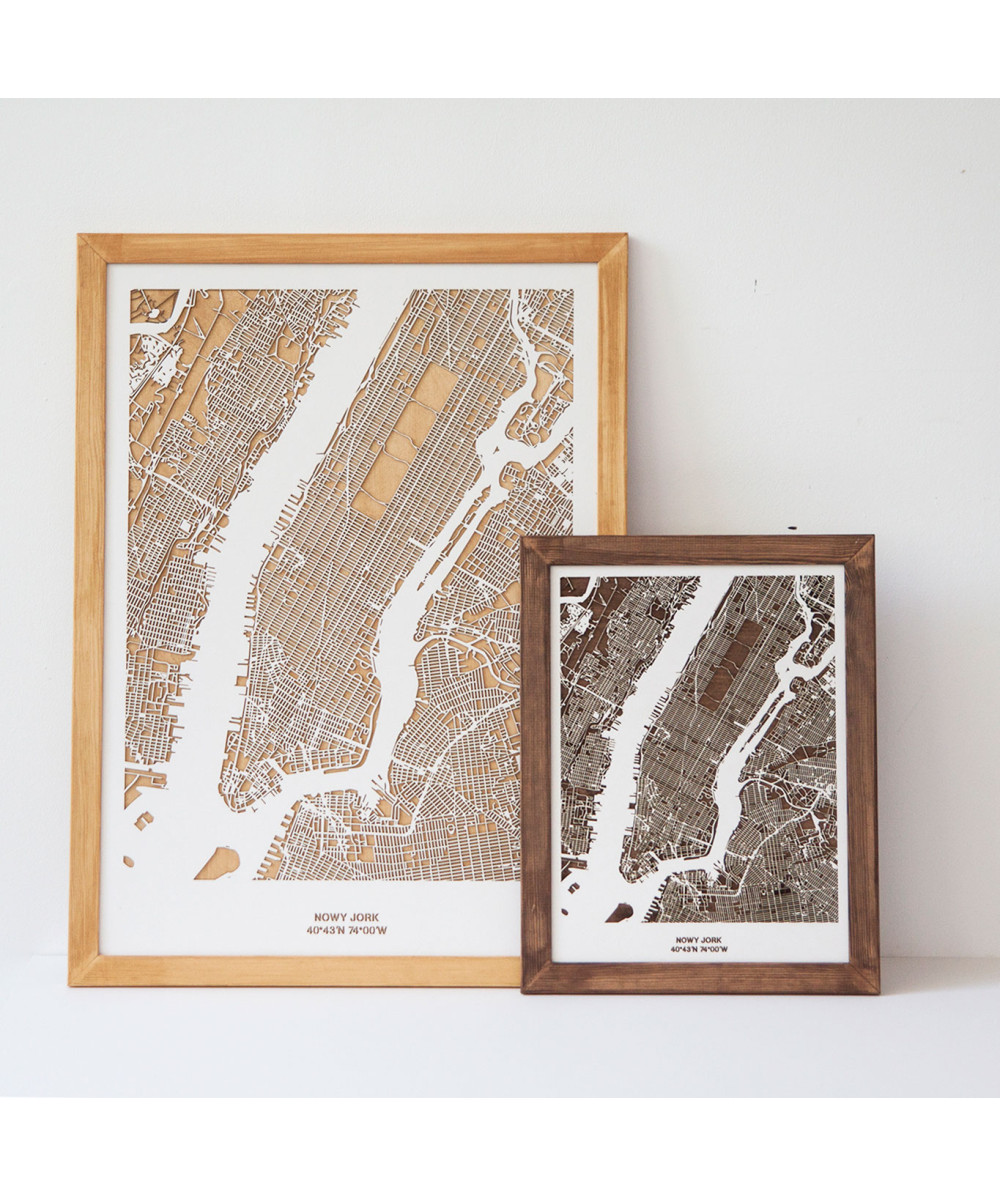 Drewniana mapa miasta: Nowy Jork | boscohome.pl