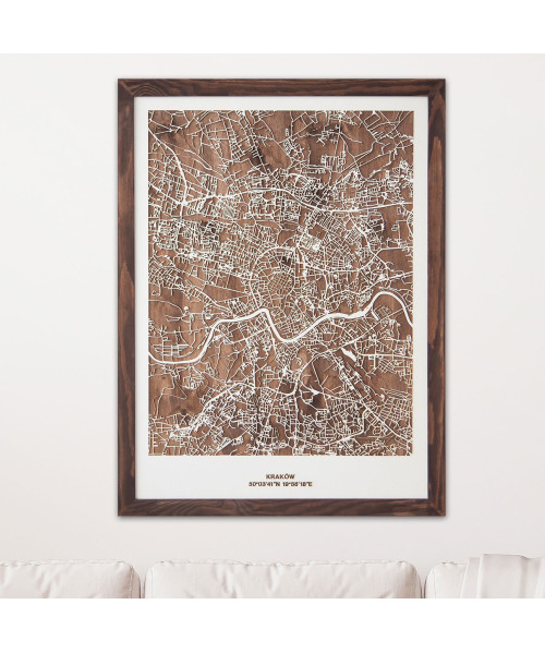 Drewniany Obraz Kraków - Plakat z Mapą Miasta - Dostosuj | Boscohome