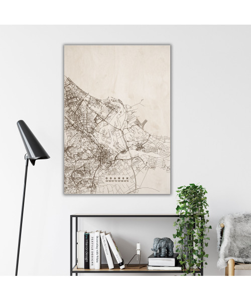 Drewniana mapa Gdańsk LINE ART | Tworzone ręcznie w Polsce | Boscohome