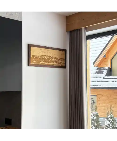 Drewniana Panorama Gór⛰️ - Tatry - Widok na Tatry Słowackie z polany w Sromowcach Wyżnych 70x25cm